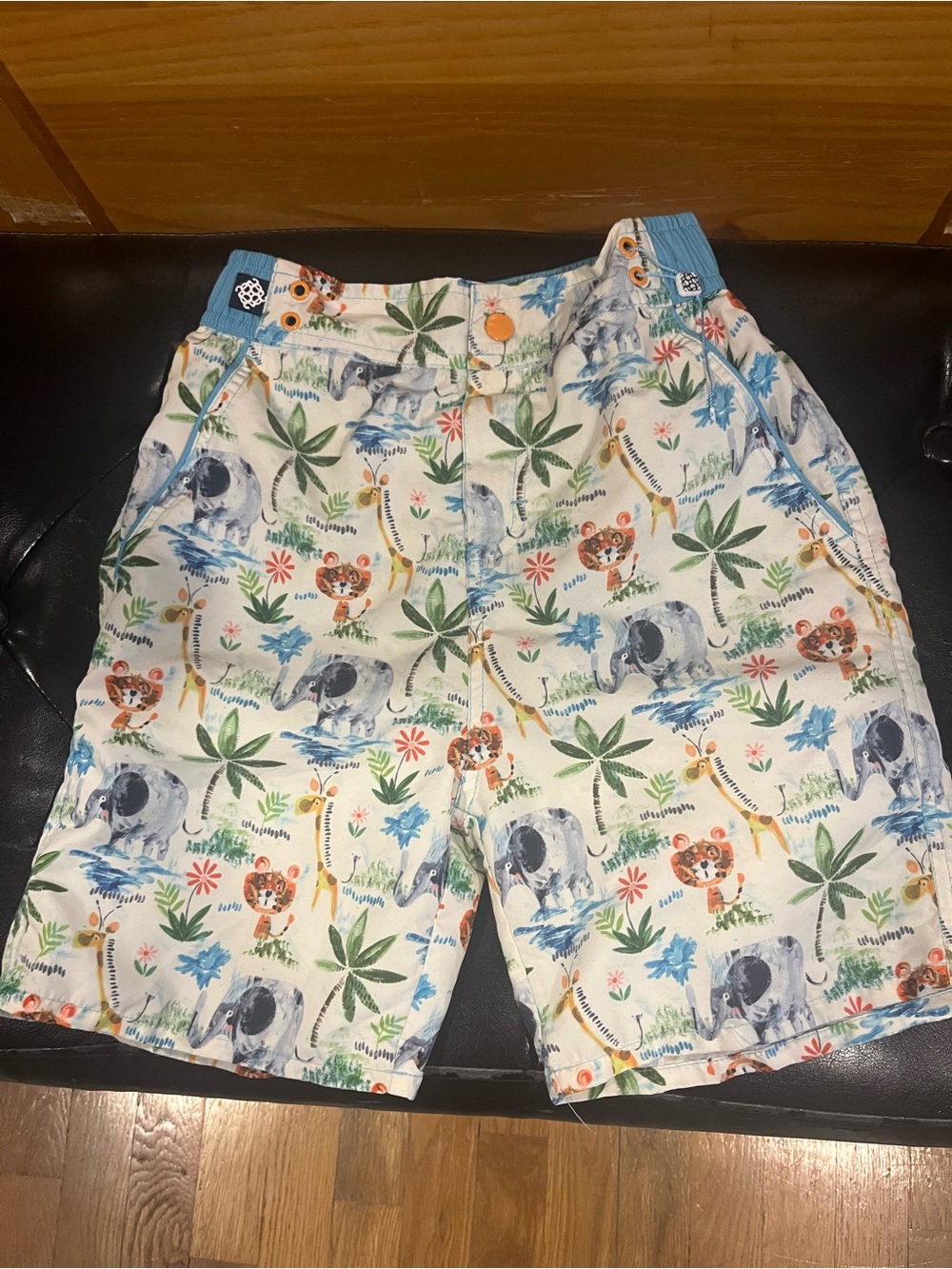 Andy & Evan Blue Elastic Waist Tropical Animal Print Shorts